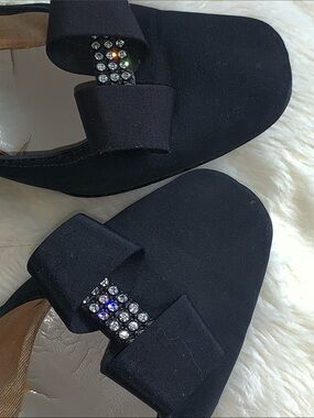 Vintage 60s Sparkling black crystal bow Glam heels pumps shoes 8.5